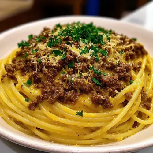 Cajun Beef Spaghetti in Creamy Three-Cheese Parmesan Sauce