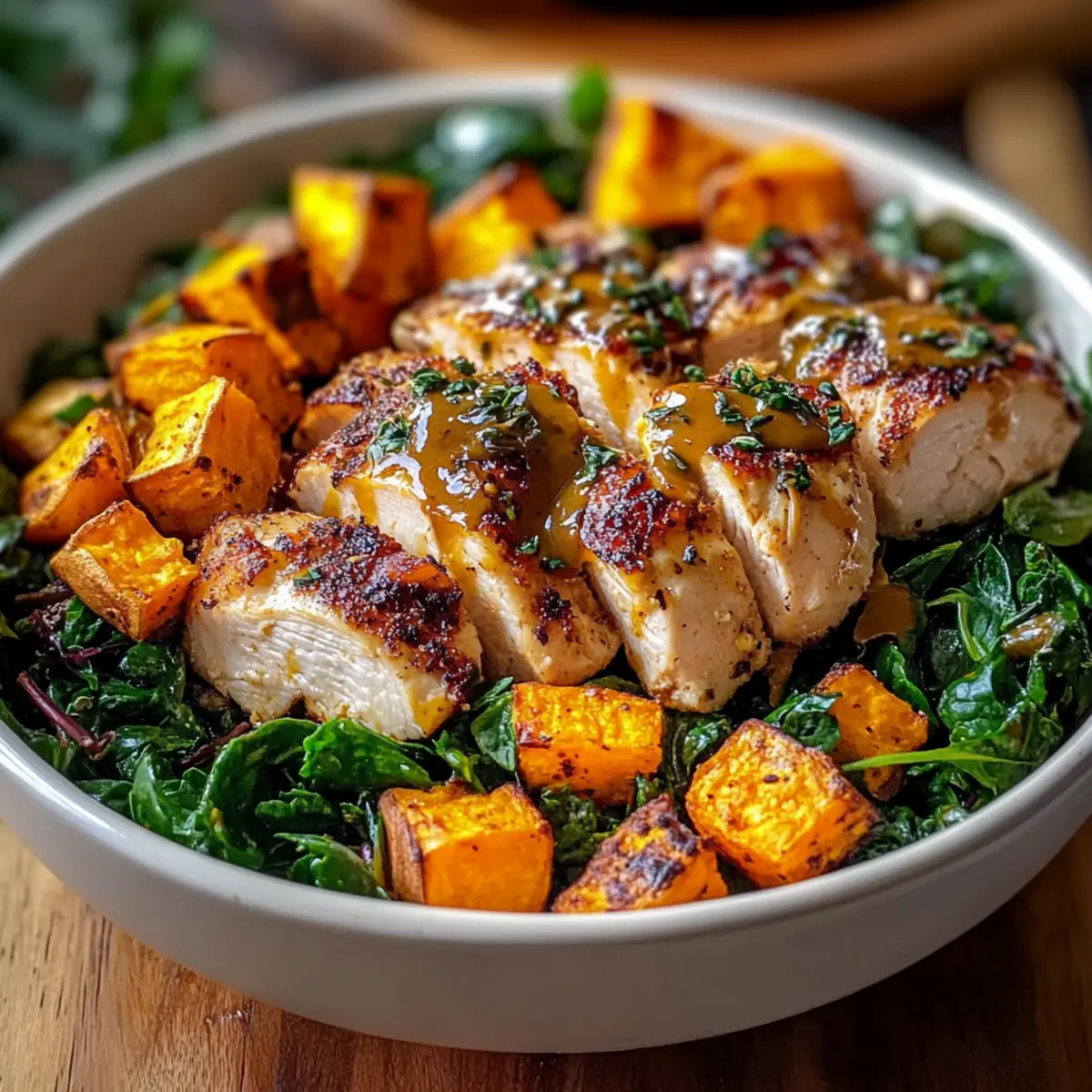 Maple Dijon Chicken & Roasted Sweet Potato Bowls