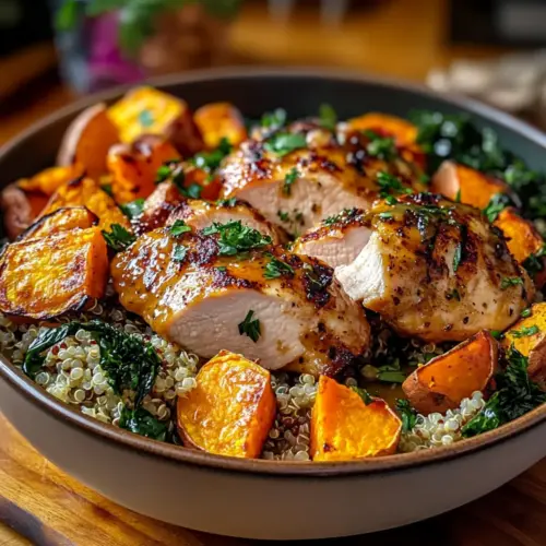 Maple Dijon Chicken & Roasted Sweet Potato Bowls