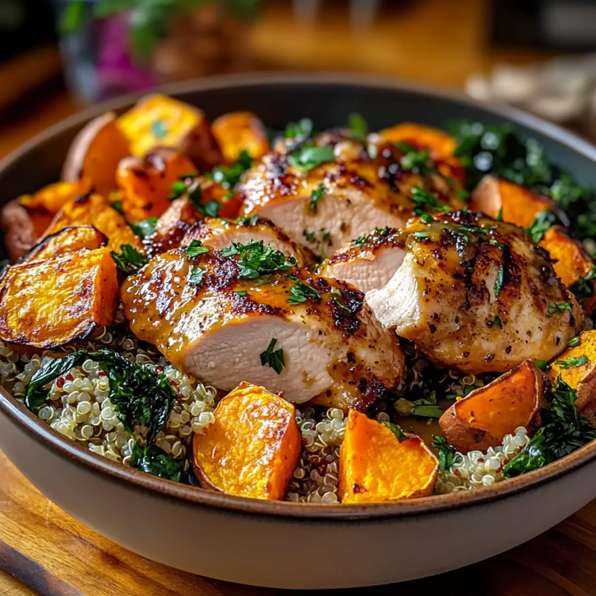 Maple Dijon Chicken & Roasted Sweet Potato Bowls